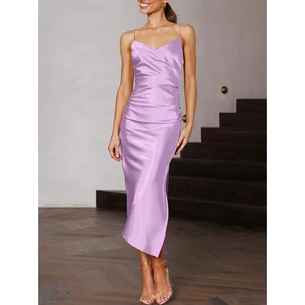imageANRABESS Women Summer Spaghetti Strap Wrap V Neck Ruched Bodycon Satin Slit Cocktail Prom Formal DressesPurple