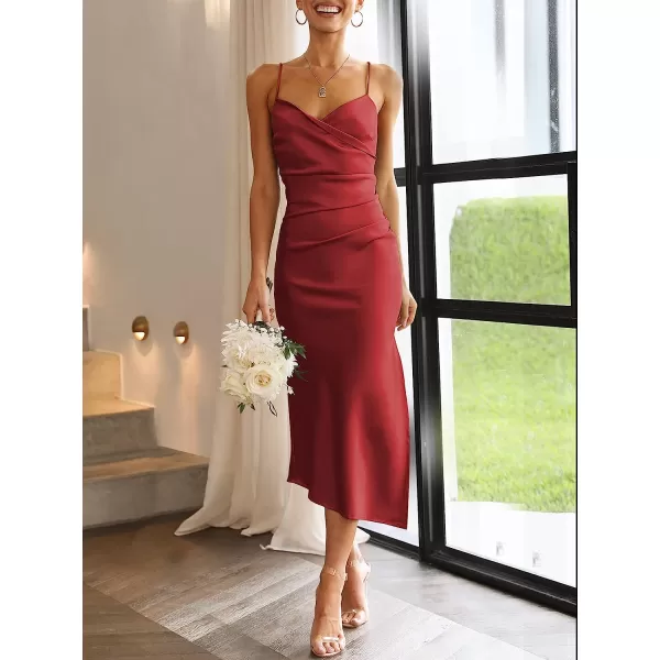 imageANRABESS Women Summer Spaghetti Strap Wrap V Neck Ruched Bodycon Satin Slit Cocktail Prom Formal DressesRed