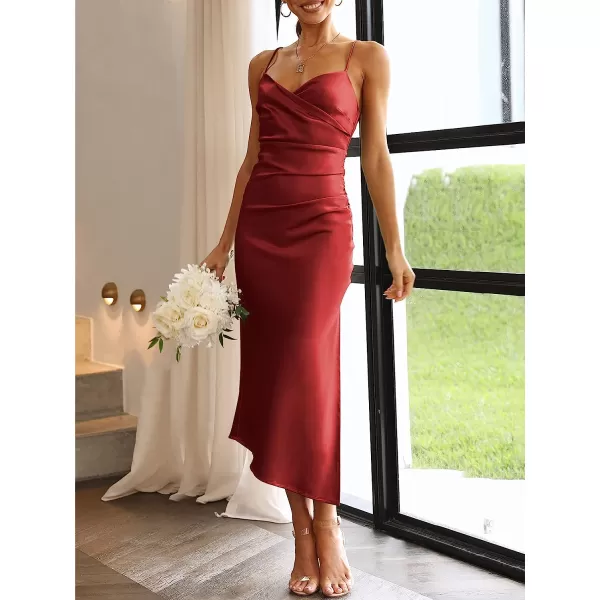 imageANRABESS Women Summer Spaghetti Strap Wrap V Neck Ruched Bodycon Satin Slit Cocktail Prom Formal DressesRed