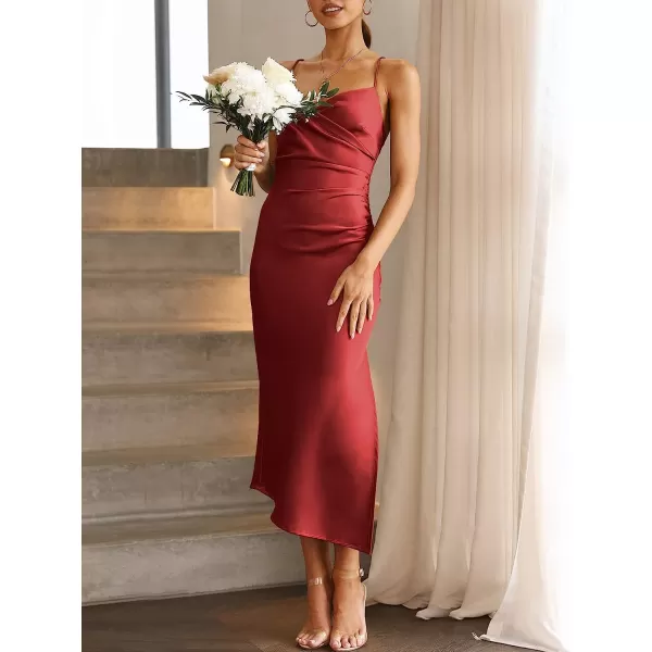 imageANRABESS Women Summer Spaghetti Strap Wrap V Neck Ruched Bodycon Satin Slit Cocktail Prom Formal DressesRed