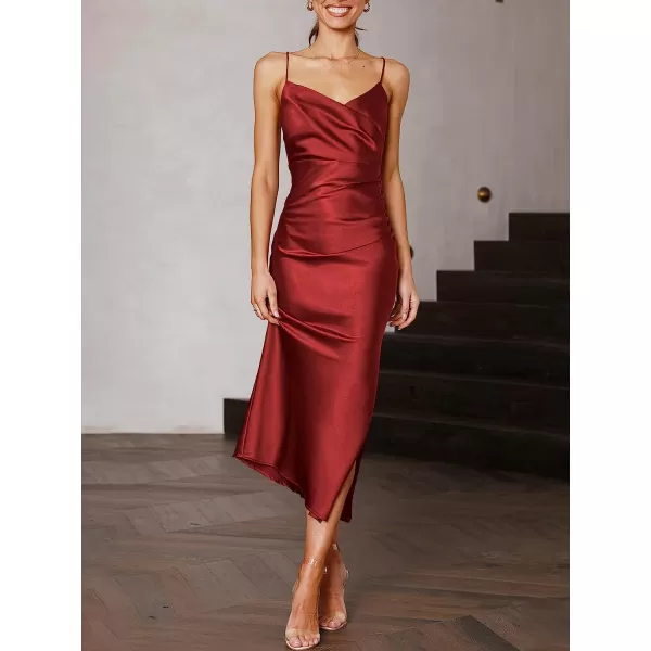 imageANRABESS Women Summer Spaghetti Strap Wrap V Neck Ruched Bodycon Satin Slit Cocktail Prom Formal DressesRed