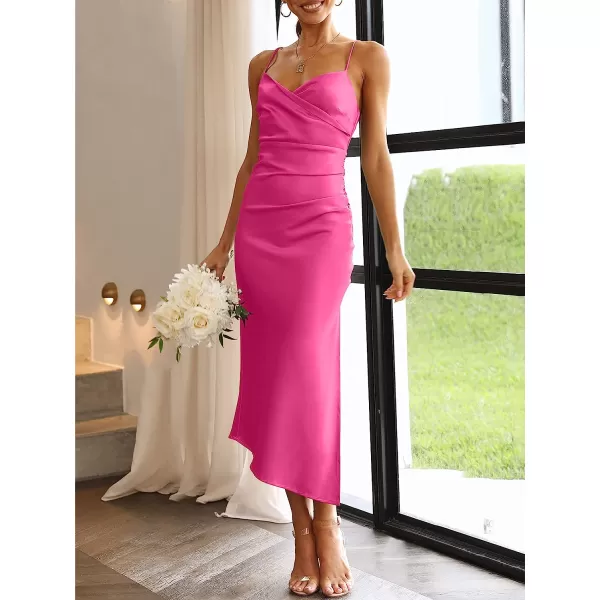 imageANRABESS Women Summer Spaghetti Strap Wrap V Neck Ruched Bodycon Satin Slit Cocktail Prom Formal DressesRose