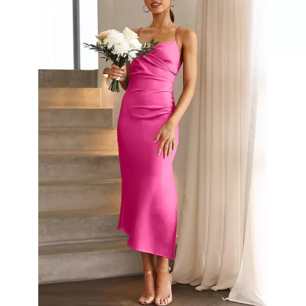 imageANRABESS Women Summer Spaghetti Strap Wrap V Neck Ruched Bodycon Satin Slit Cocktail Prom Formal DressesRose