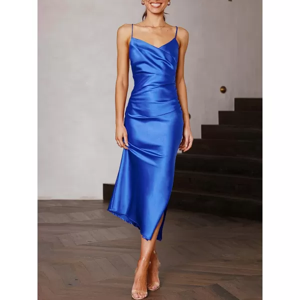 imageANRABESS Women Summer Spaghetti Strap Wrap V Neck Ruched Bodycon Satin Slit Cocktail Prom Formal DressesRoyal Blue