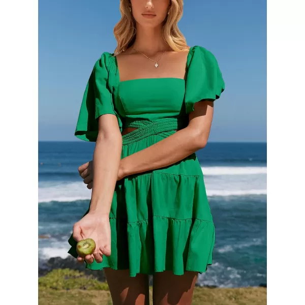imageANRABESS Women Summer Square Neck Short Sleeve Cutout Crossover Waist Casual Party Tiered ALine Mini DressFores