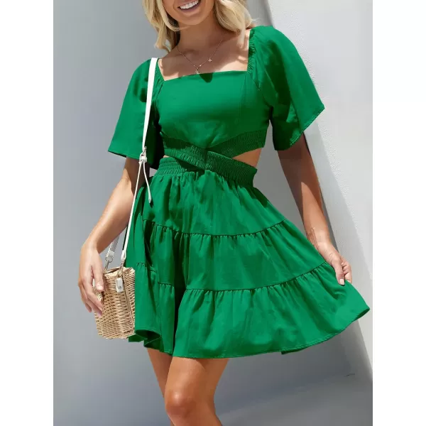 imageANRABESS Women Summer Square Neck Short Sleeve Cutout Crossover Waist Casual Party Tiered ALine Mini DressFores