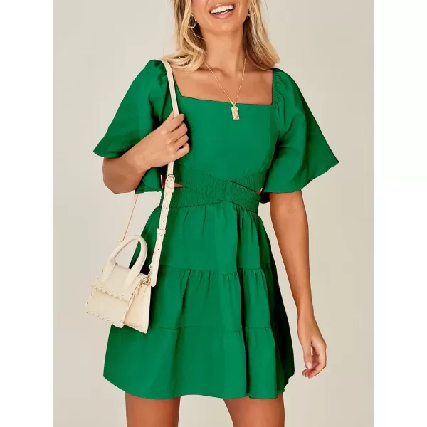 imageANRABESS Women Summer Square Neck Short Sleeve Cutout Crossover Waist Casual Party Tiered ALine Mini DressFores