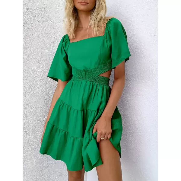 imageANRABESS Women Summer Square Neck Short Sleeve Cutout Crossover Waist Casual Party Tiered ALine Mini DressFores