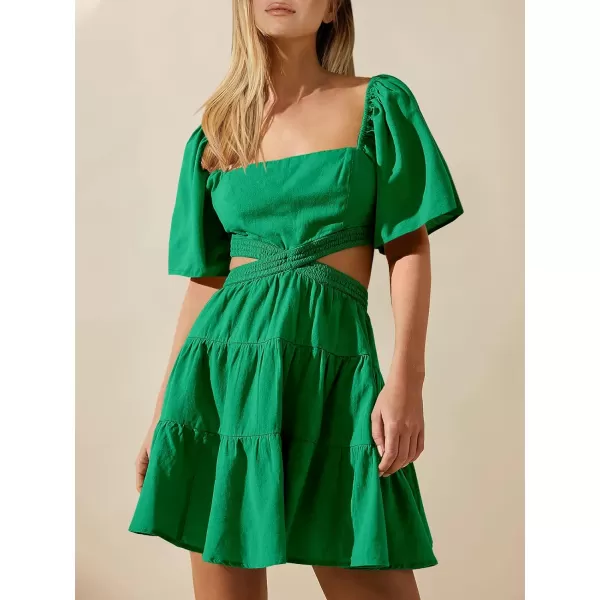 imageANRABESS Women Summer Square Neck Short Sleeve Cutout Crossover Waist Casual Party Tiered ALine Mini DressFores