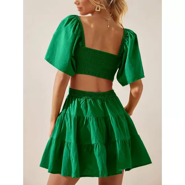 imageANRABESS Women Summer Square Neck Short Sleeve Cutout Crossover Waist Casual Party Tiered ALine Mini DressFores