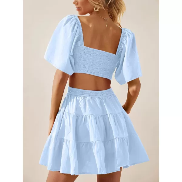 imageANRABESS Women Summer Square Neck Short Sleeve Cutout Crossover Waist Casual Party Tiered ALine Mini DressLight Blue