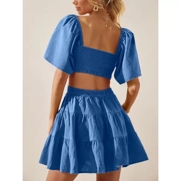 imageANRABESS Women Summer Square Neck Short Sleeve Cutout Crossover Waist Casual Party Tiered ALine Mini DressRoyal Blue