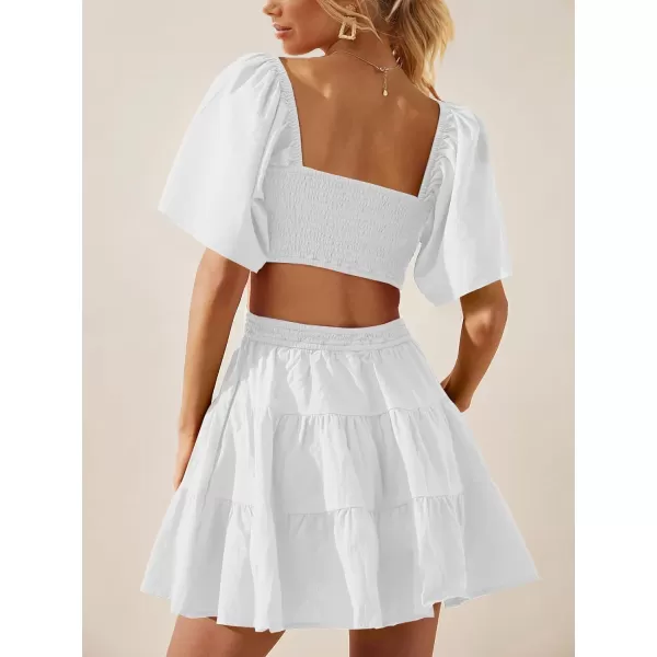 imageANRABESS Women Summer Square Neck Short Sleeve Cutout Crossover Waist Casual Party Tiered ALine Mini DressWhite