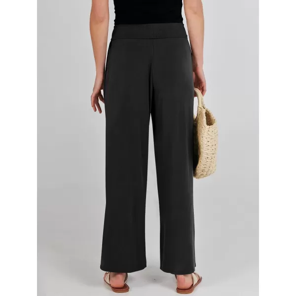 imageANRABESS Women Summer Wide Leg Pants Tie Front Loose Flowy High Waisted Casual Slit Boho Lounge Palazzo Pants TrousersBlack