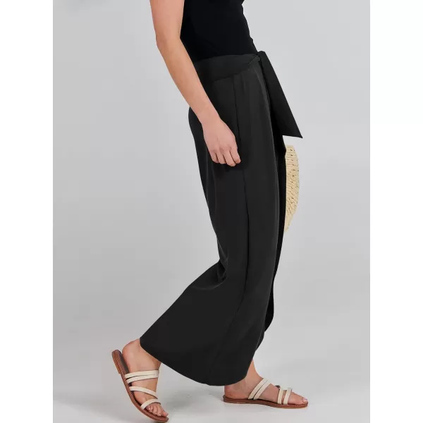 imageANRABESS Women Summer Wide Leg Pants Tie Front Loose Flowy High Waisted Casual Slit Boho Lounge Palazzo Pants TrousersBlack