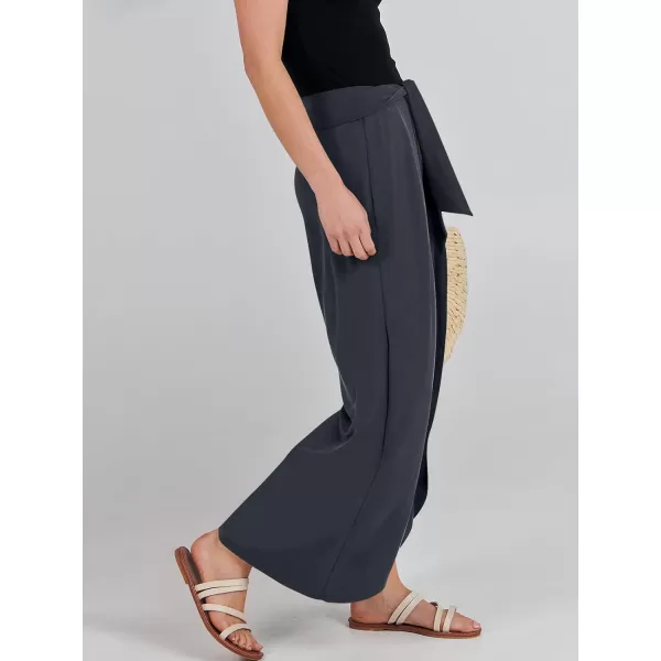 imageANRABESS Women Summer Wide Leg Pants Tie Front Loose Flowy High Waisted Casual Slit Boho Lounge Palazzo Pants TrousersDark Grey