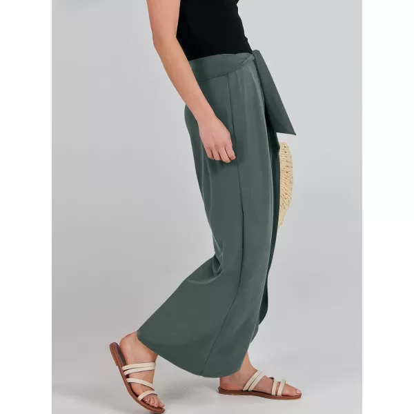 imageANRABESS Women Summer Wide Leg Pants Tie Front Loose Flowy High Waisted Casual Slit Boho Lounge Palazzo Pants TrousersDeep Green