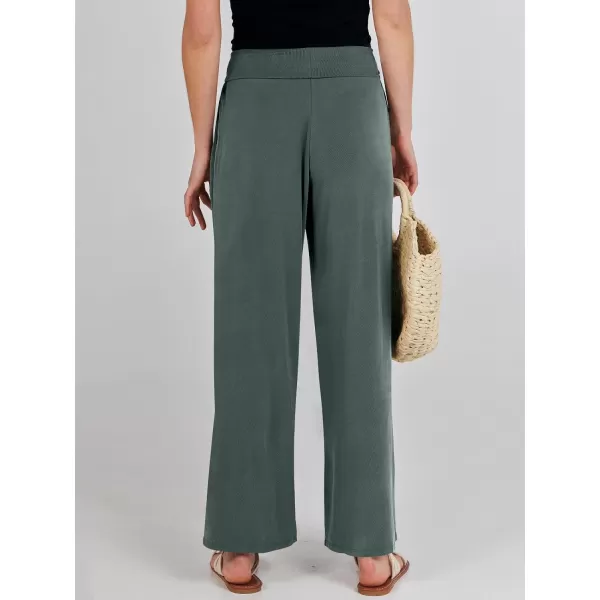 imageANRABESS Women Summer Wide Leg Pants Tie Front Loose Flowy High Waisted Casual Slit Boho Lounge Palazzo Pants TrousersDeep Green