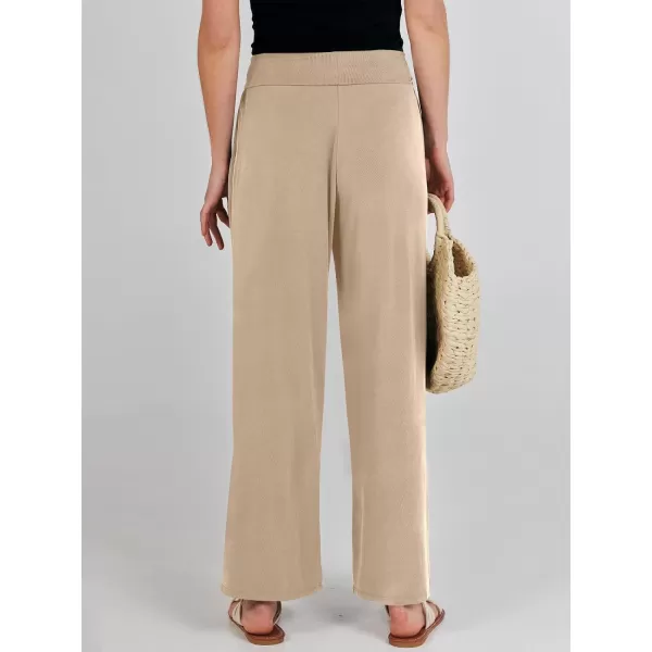 imageANRABESS Women Summer Wide Leg Pants Tie Front Loose Flowy High Waisted Casual Slit Boho Lounge Palazzo Pants TrousersKhaki