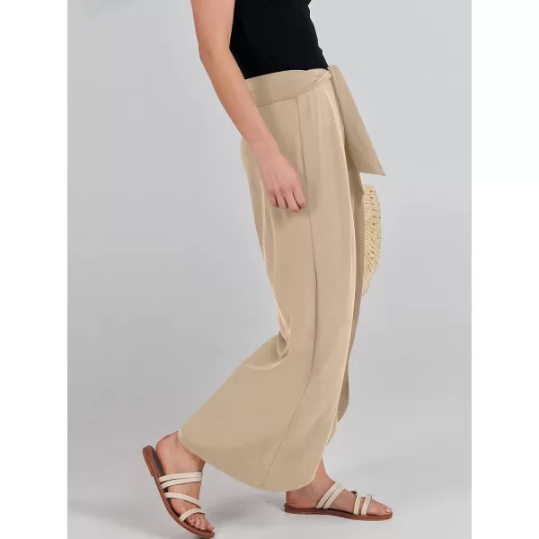 imageANRABESS Women Summer Wide Leg Pants Tie Front Loose Flowy High Waisted Casual Slit Boho Lounge Palazzo Pants TrousersKhaki