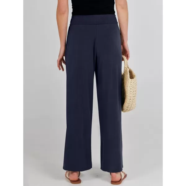 imageANRABESS Women Summer Wide Leg Pants Tie Front Loose Flowy High Waisted Casual Slit Boho Lounge Palazzo Pants TrousersNavy Blue