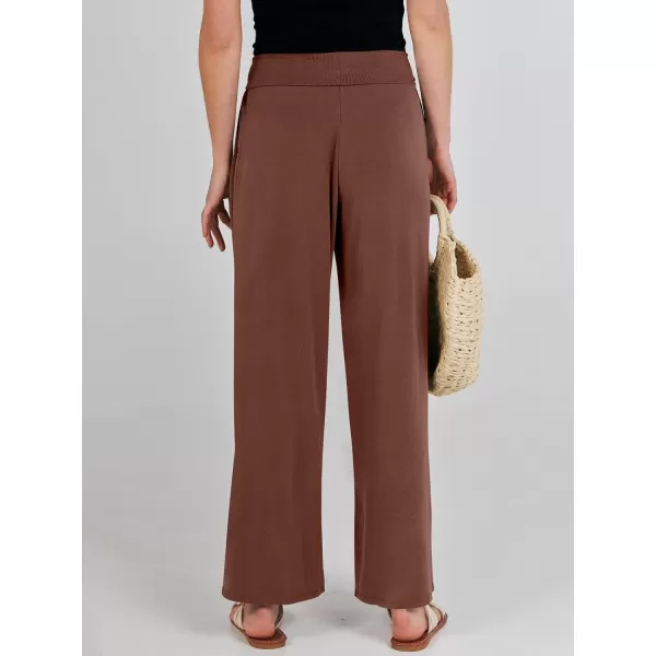 imageANRABESS Women Summer Wide Leg Pants Tie Front Loose Flowy High Waisted Casual Slit Boho Lounge Palazzo Pants TrousersRust