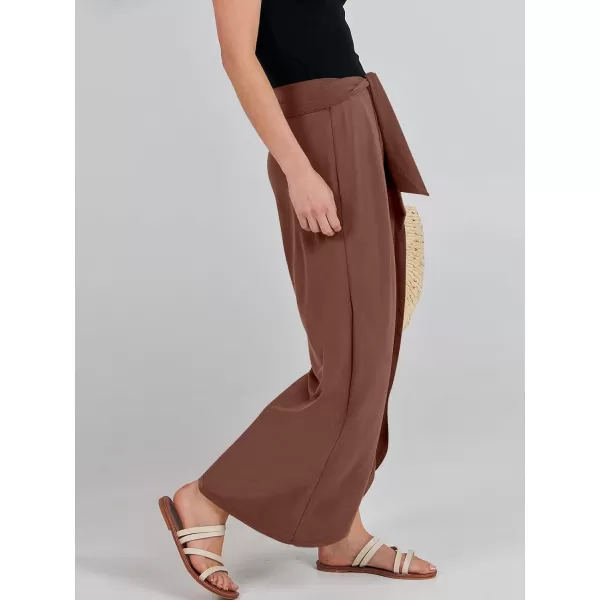 imageANRABESS Women Summer Wide Leg Pants Tie Front Loose Flowy High Waisted Casual Slit Boho Lounge Palazzo Pants TrousersRust