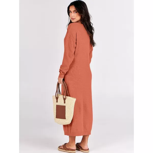 imageANRABESS Women Sweater Dress Long Sleeve Button V Neck Oversized Casual Loose Fall Waffle Knit Long DressOrange