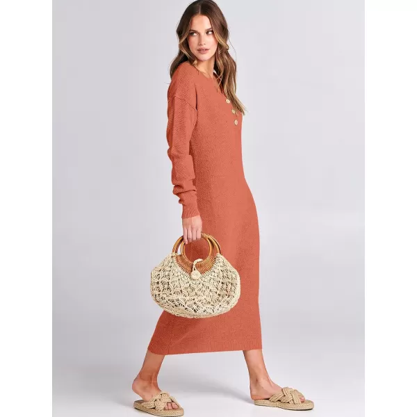 imageANRABESS Women Sweater Dress Long Sleeve Button V Neck Oversized Casual Loose Fall Waffle Knit Long DressOrange