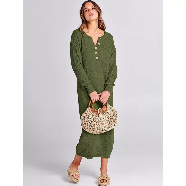 imageANRABESS Women Sweater Maxi Dress Long Sleeve Button V Neck Oversized Casual Loose Waffle Knit Sweater DressPea Green