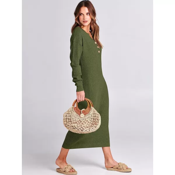 imageANRABESS Women Sweater Maxi Dress Long Sleeve Button V Neck Oversized Casual Loose Waffle Knit Sweater DressPea Green