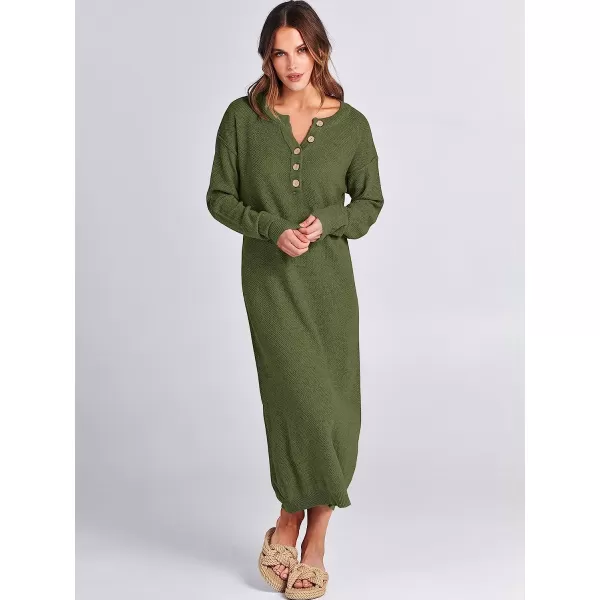 imageANRABESS Women Sweater Maxi Dress Long Sleeve Button V Neck Oversized Casual Loose Waffle Knit Sweater DressPea Green