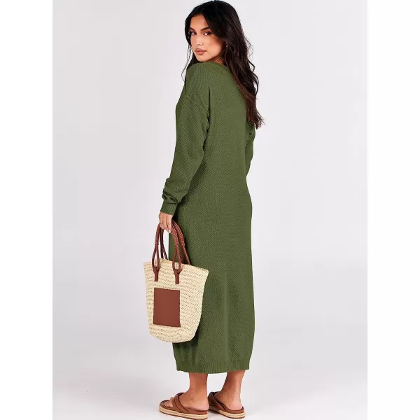 imageANRABESS Women Sweater Maxi Dress Long Sleeve Button V Neck Oversized Casual Loose Waffle Knit Sweater DressPea Green