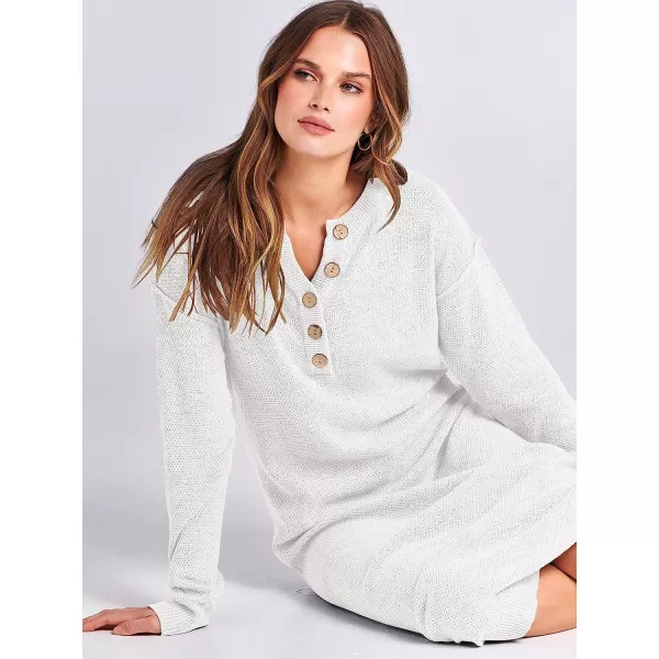 imageANRABESS Women Sweater Maxi Dress Long Sleeve Button V Neck Oversized Casual Loose Waffle Knit Sweater DressWhite