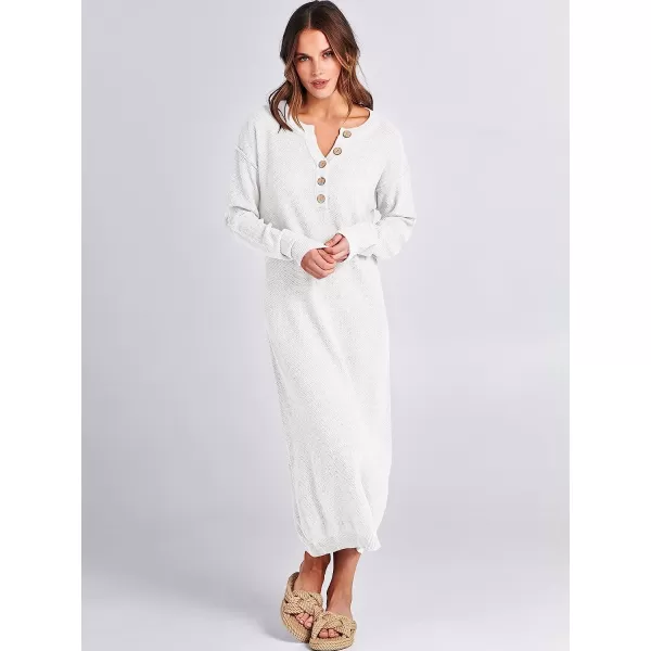 imageANRABESS Women Sweater Maxi Dress Long Sleeve Button V Neck Oversized Casual Loose Waffle Knit Sweater DressWhite