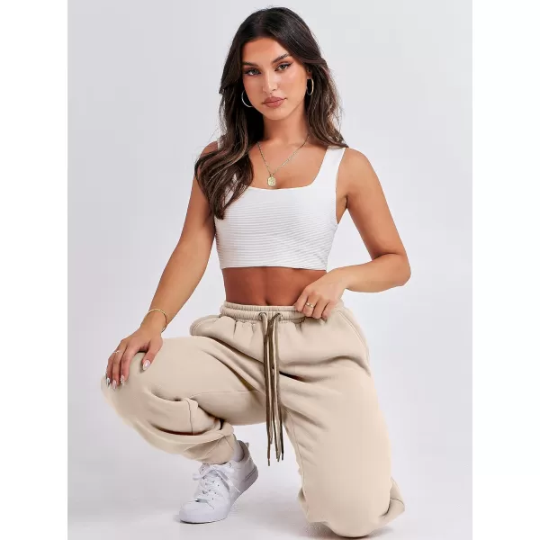 imageANRABESS Women Sweatpants Baggy High Waist Fleece Athletic Jogger Pant Trousers Y2K Teen GirlsBeige