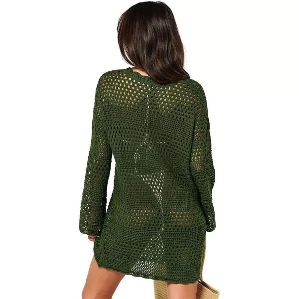 imageANRABESS Women Swimsuit Crochet Swim Cover Up Summer Bathing Suit Swimwear Knit Pullover Beach DressArmy Green