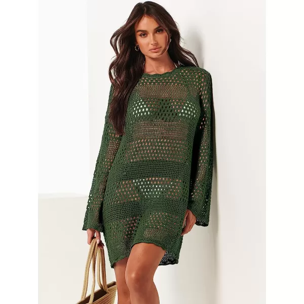 imageANRABESS Women Swimsuit Crochet Swim Cover Up Summer Bathing Suit Swimwear Knit Pullover Beach DressArmy Green