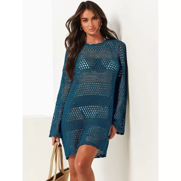 imageANRABESS Women Swimsuit Crochet Swim Cover Up Summer Bathing Suit Swimwear Knit Pullover Beach DressCyan
