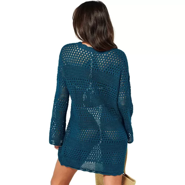 imageANRABESS Women Swimsuit Crochet Swim Cover Up Summer Bathing Suit Swimwear Knit Pullover Beach DressCyan