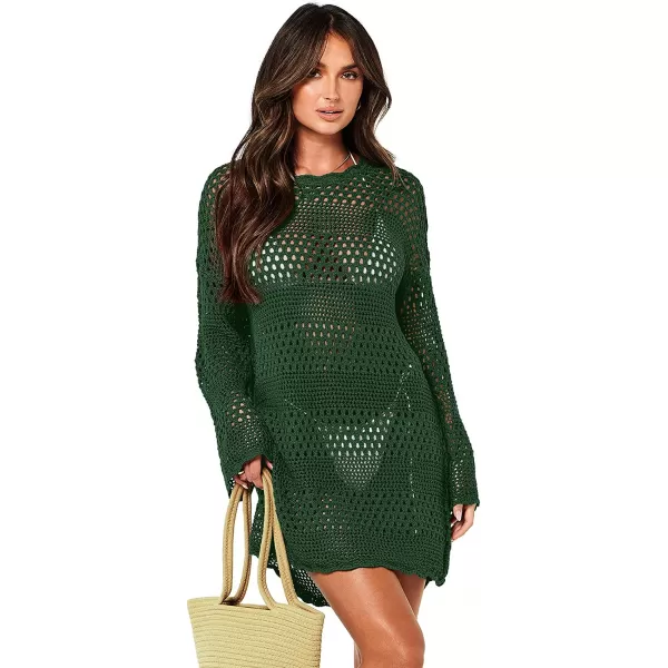 imageANRABESS Women Swimsuit Crochet Swim Cover Up Summer Bathing Suit Swimwear Knit Pullover Beach DressDeep Green
