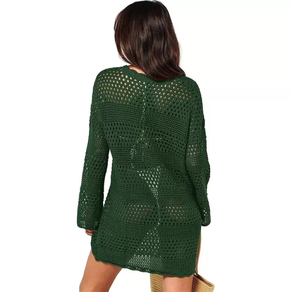imageANRABESS Women Swimsuit Crochet Swim Cover Up Summer Bathing Suit Swimwear Knit Pullover Beach DressDeep Green