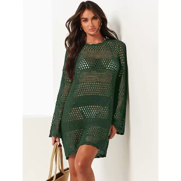 imageANRABESS Women Swimsuit Crochet Swim Cover Up Summer Bathing Suit Swimwear Knit Pullover Beach DressDeep Green
