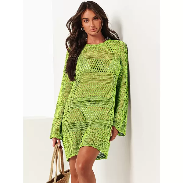imageANRABESS Women Swimsuit Crochet Swim Cover Up Summer Bathing Suit Swimwear Knit Pullover Beach DressGreen
