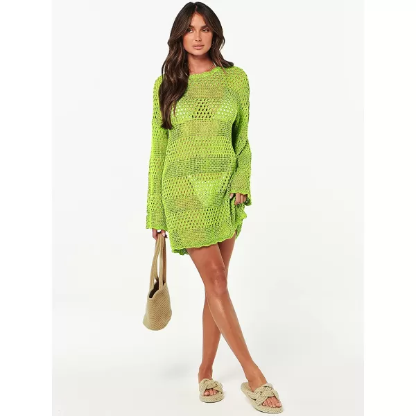 imageANRABESS Women Swimsuit Crochet Swim Cover Up Summer Bathing Suit Swimwear Knit Pullover Beach DressGreen