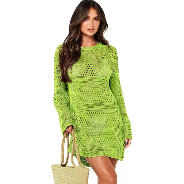imageANRABESS Women Swimsuit Crochet Swim Cover Up Summer Bathing Suit Swimwear Knit Pullover Beach DressGreen