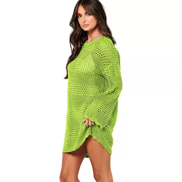 imageANRABESS Women Swimsuit Crochet Swim Cover Up Summer Bathing Suit Swimwear Knit Pullover Beach DressGreen