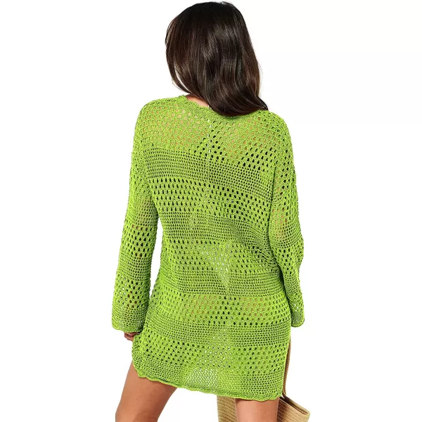 imageANRABESS Women Swimsuit Crochet Swim Cover Up Summer Bathing Suit Swimwear Knit Pullover Beach DressGreen