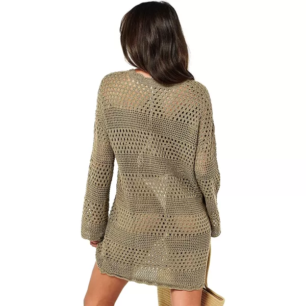 imageANRABESS Women Swimsuit Crochet Swim Cover Up Summer Bathing Suit Swimwear Knit Pullover Beach DressKhaki