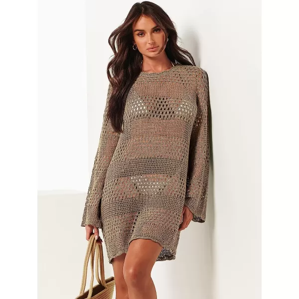 imageANRABESS Women Swimsuit Crochet Swim Cover Up Summer Bathing Suit Swimwear Knit Pullover Beach DressKhaki